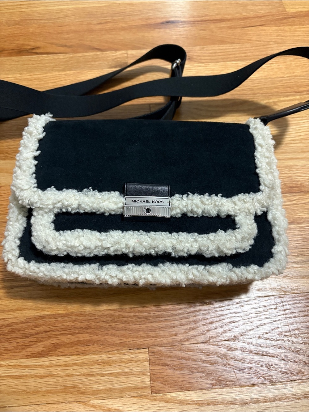 Michael Kors Black Crossbody Bag with Cream Shearling Trim